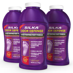 silka envase frontal del polvo para pies mostrando frescura y control de olor