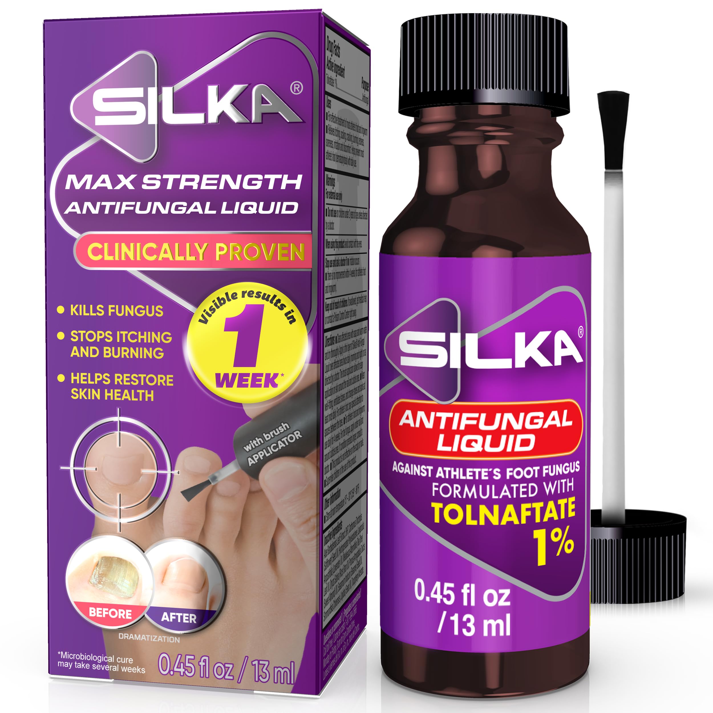 silka envase frontal con aplicador pincel para aplicar antifúngico con precisión