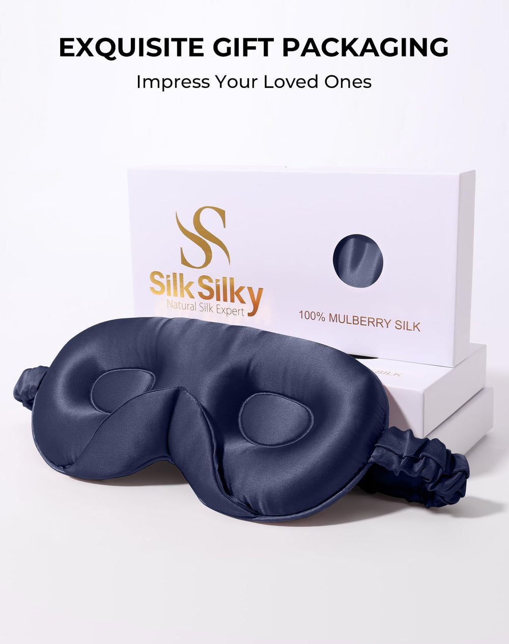 SilkSilky antifaz junto a mano mostrando tamaño y portabilidad