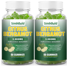 Simhould frasco frontal de gomitas bergamota con información visible y atractivo