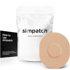 SIMPATCH empaque frontal beige muestra 25 unidades y beneficio de discreción