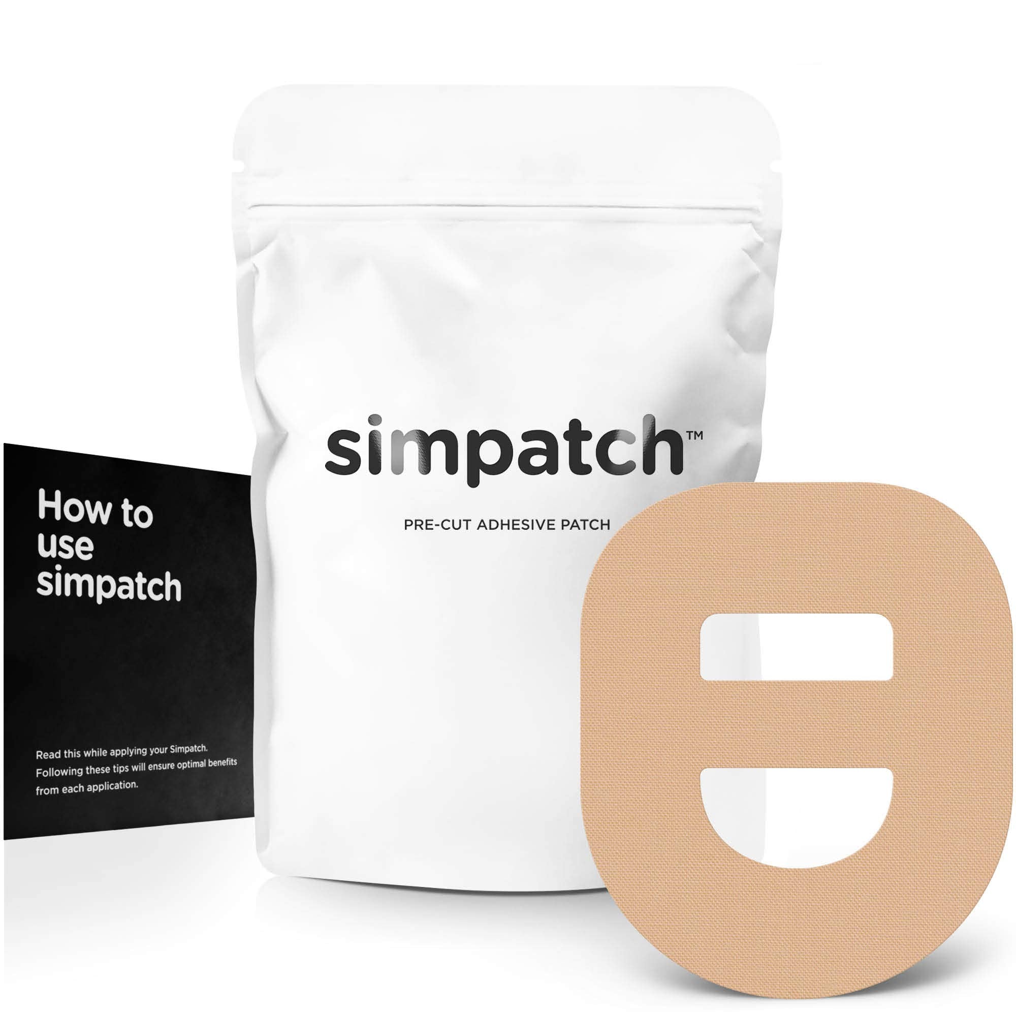 SIMPATCH paquete frontal mostrando diseño y color tan, durable y visible
