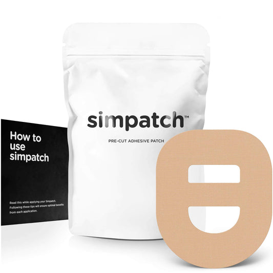 SIMPATCH paquete frontal mostrando diseño y color tan, durable y visible