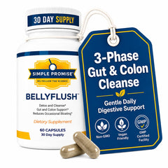 Simple Promise BellyFlush frente del envase mostrando la marca y beneficio de apoyo digestivo