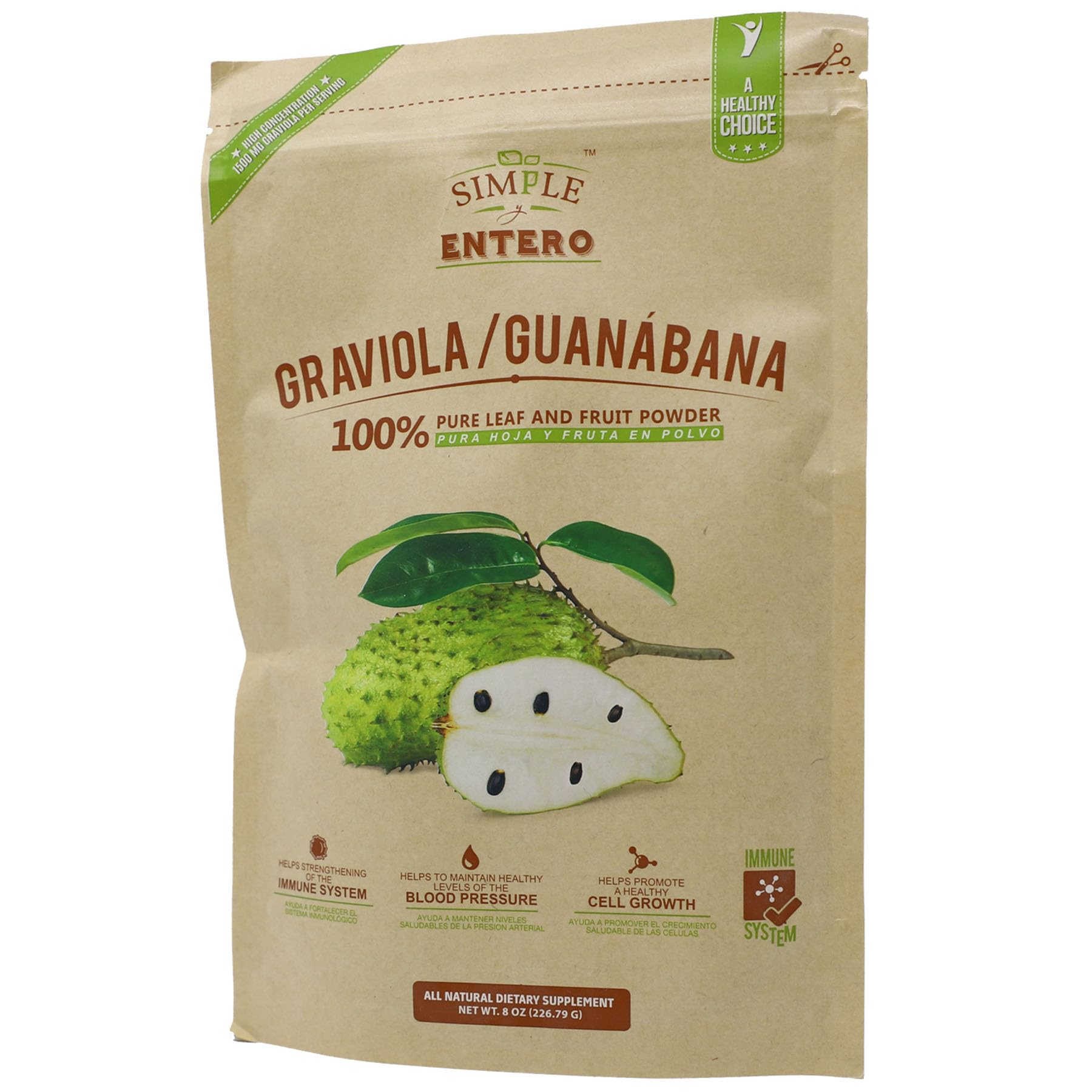 Simple y Entero batido con polvo de graviola sabor tropical y energía