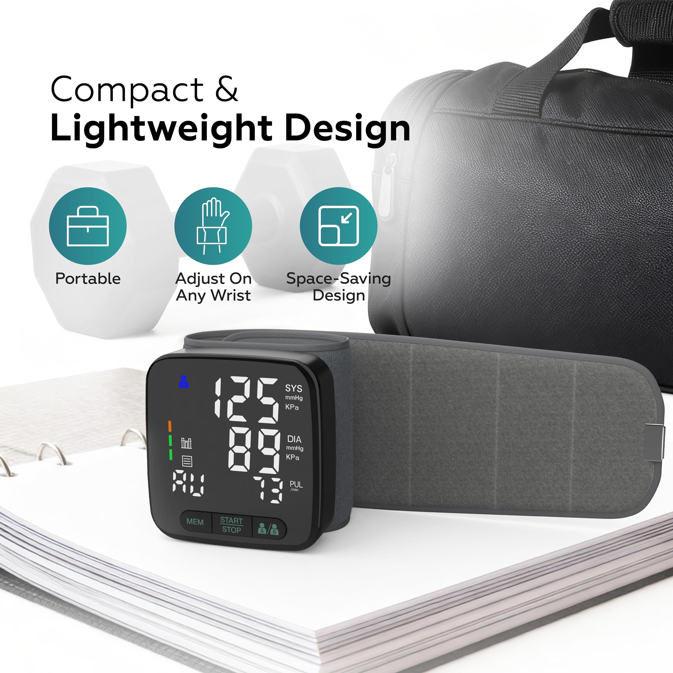 SimpliCare estuche EVA compacto protegiendo el monitor para viajes