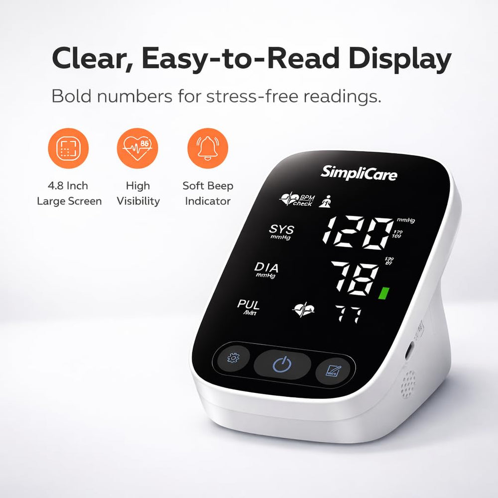 SimpliCare monitor en uso sobre el brazo mostrando lectura precisa al instante