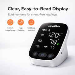 SimpliCare monitor en uso sobre el brazo mostrando lectura precisa al instante