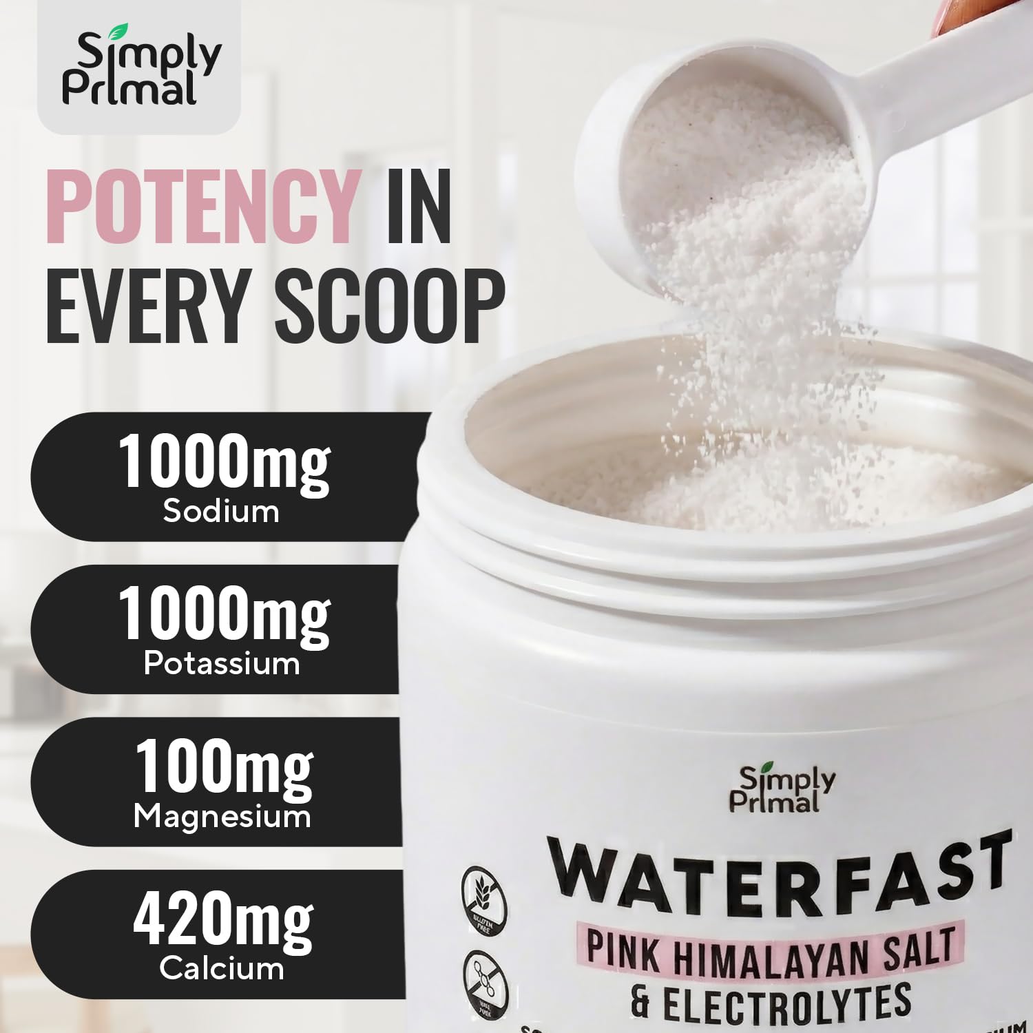 Simply Primal bebida disuelta en vaso, hidratación sabrosa durante ayunos