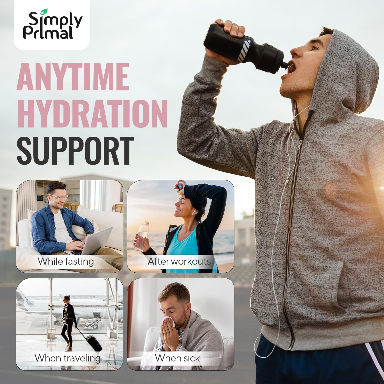 Simply Primal en mesa con libro y taza, estilo de vida durante ayuno activo