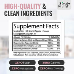Simply Primal etiqueta nutricional visible con cantidades de electrolitos