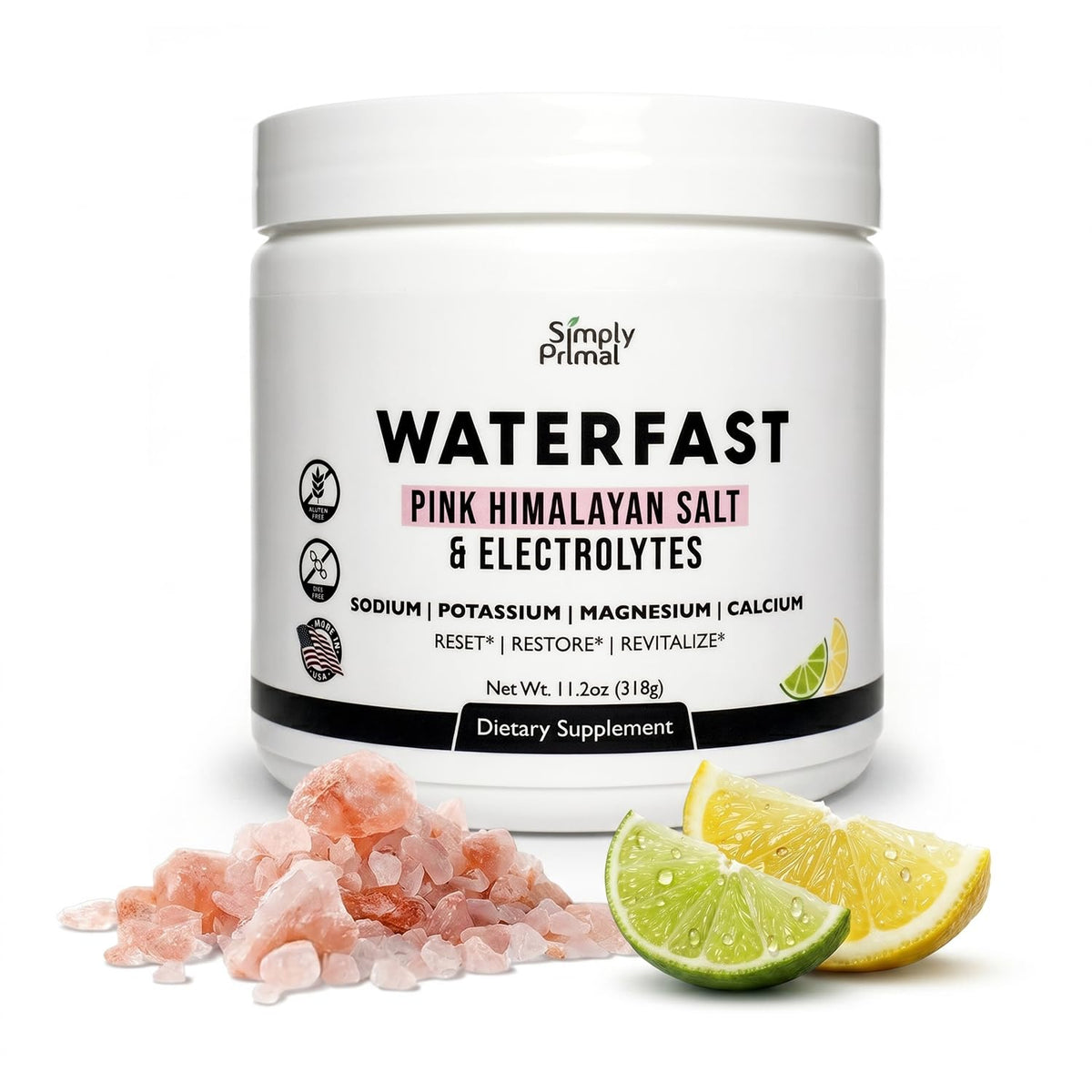 Simply Primal envase frontal mostrando sabor lima limón y beneficios de ayuno