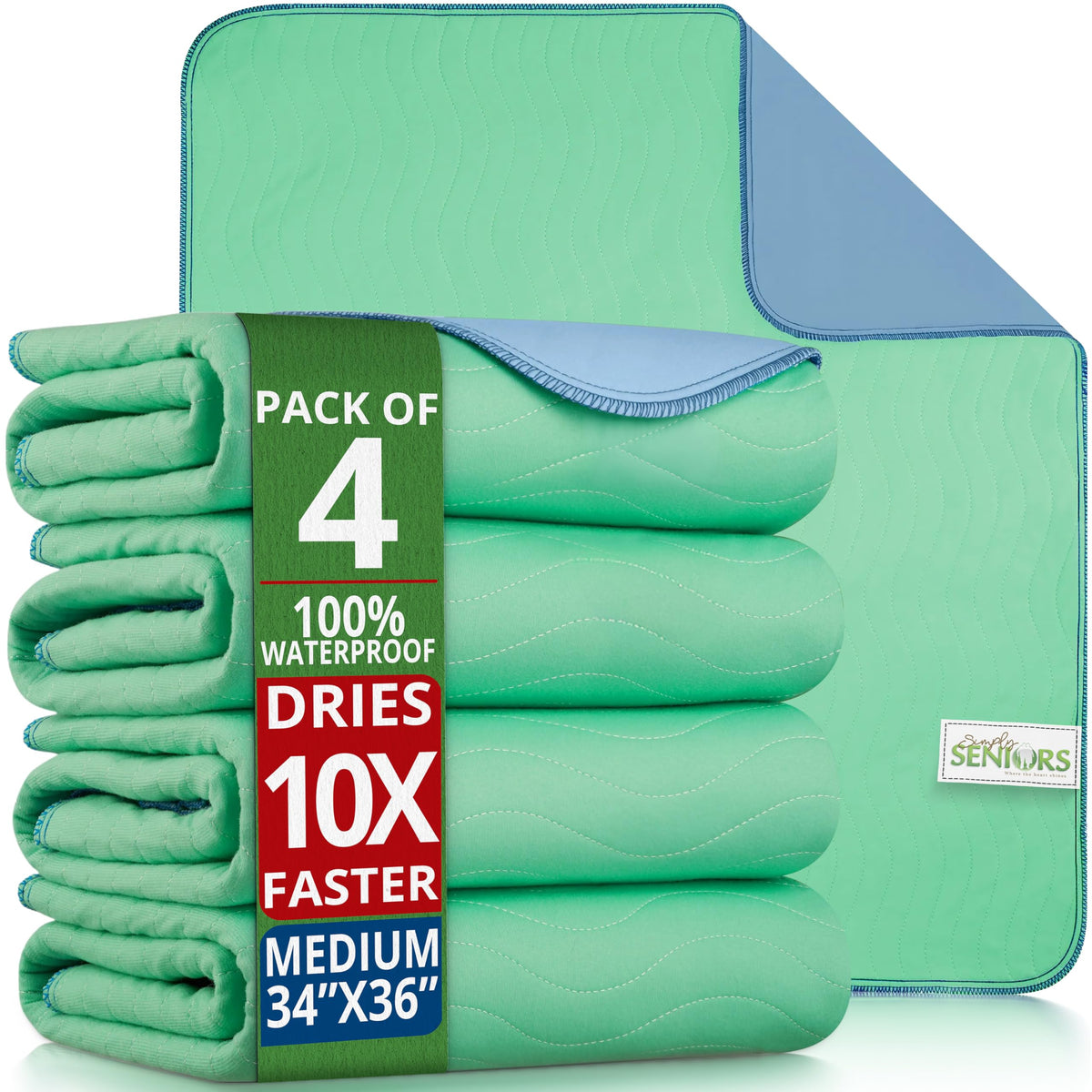 Simply Seniors vista frontal del paquete con cuatro protectores, protección práctica
