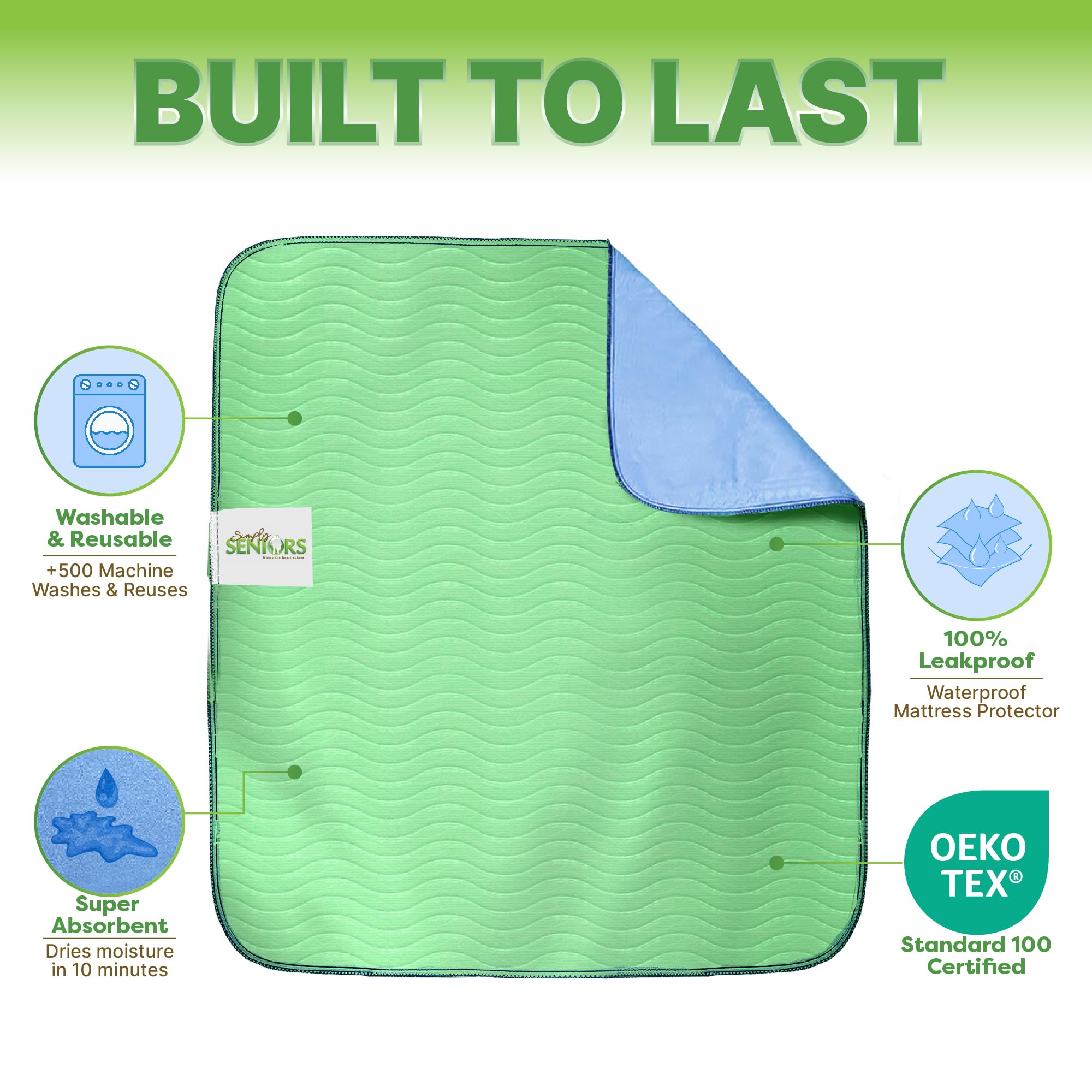 Simply Seniors detalle de la base impermeable que evita filtraciones