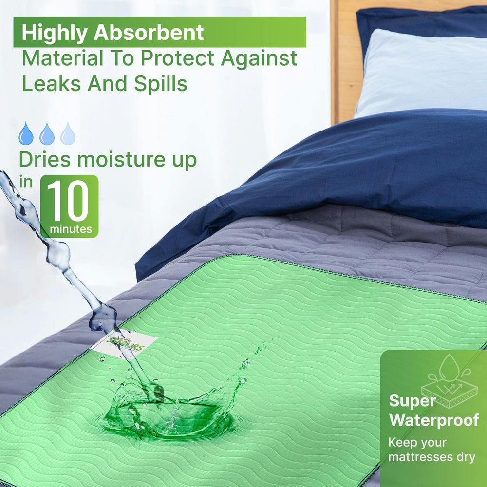 Simply Seniors protector colocado en cama mostrando cobertura amplia