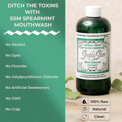 Comparación de tamaño 16 oz de Simply Silver Mouthwash junto a objeto cotidiano para escala