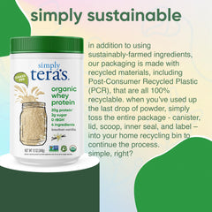 simply tera's envase junto a una mano, escala y porción práctica