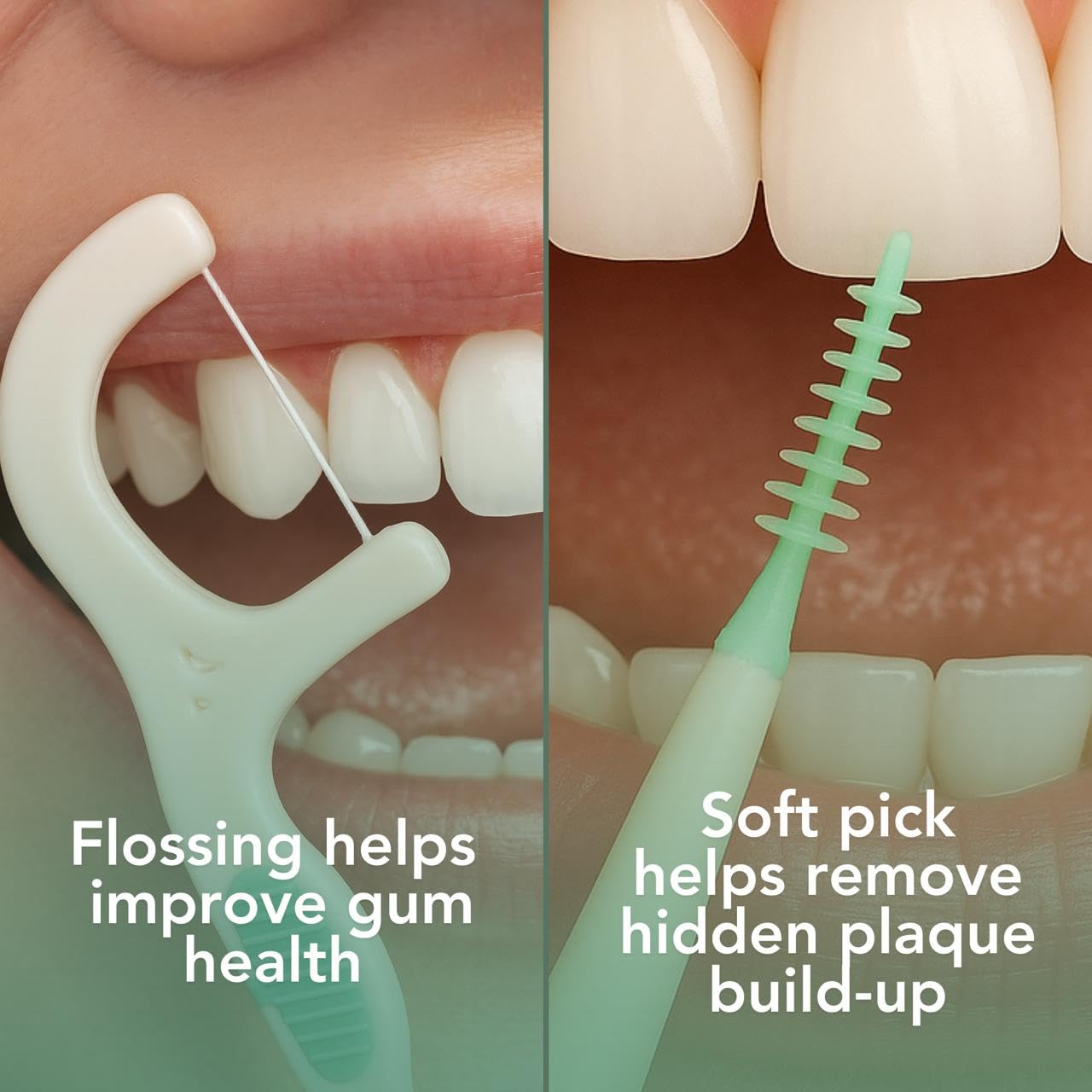 SimplyPick primer plano del hilo dental resistente para eliminar placa eficazmente