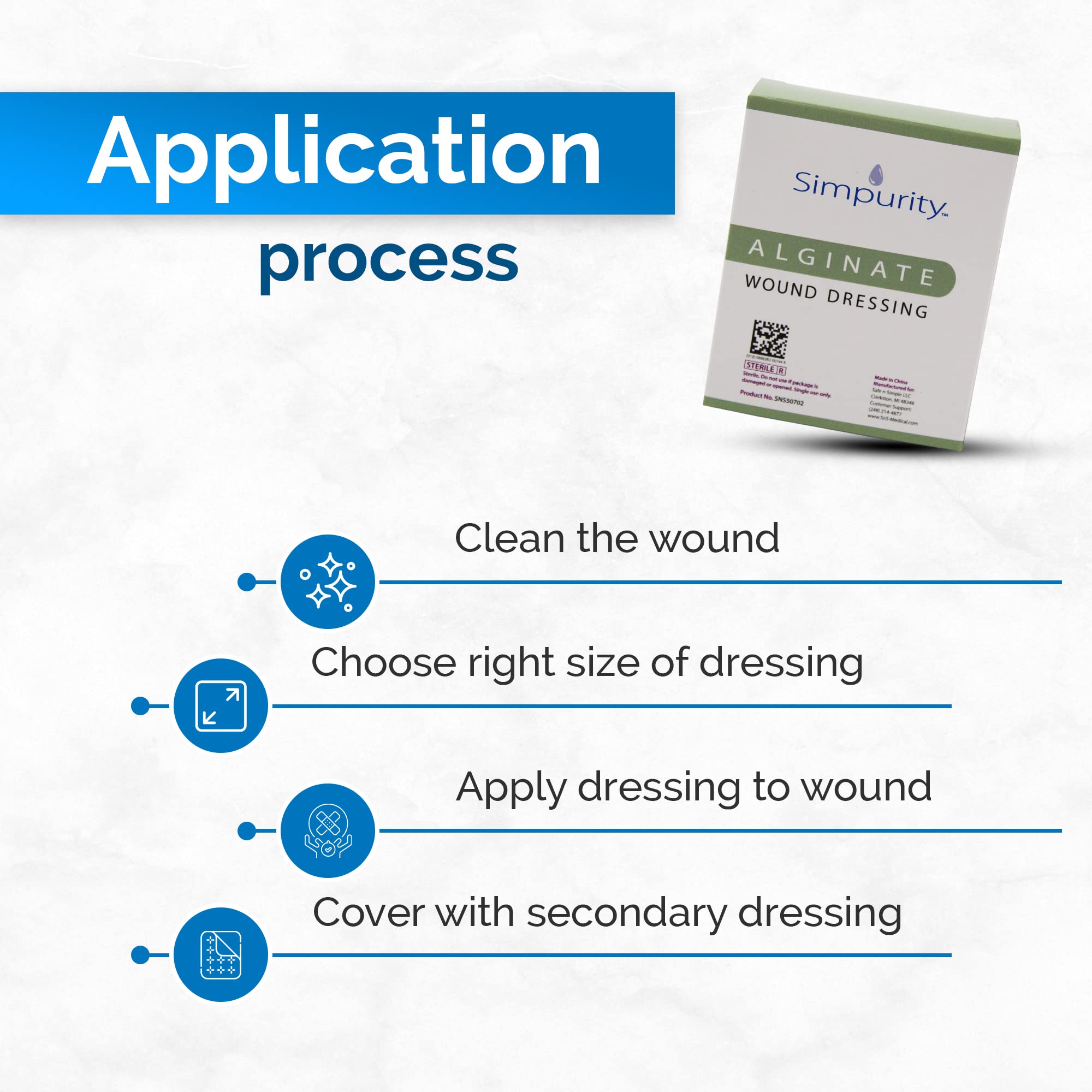 Simpurity apósito cubierto con vendaje secundario en clínica, protección prolongada