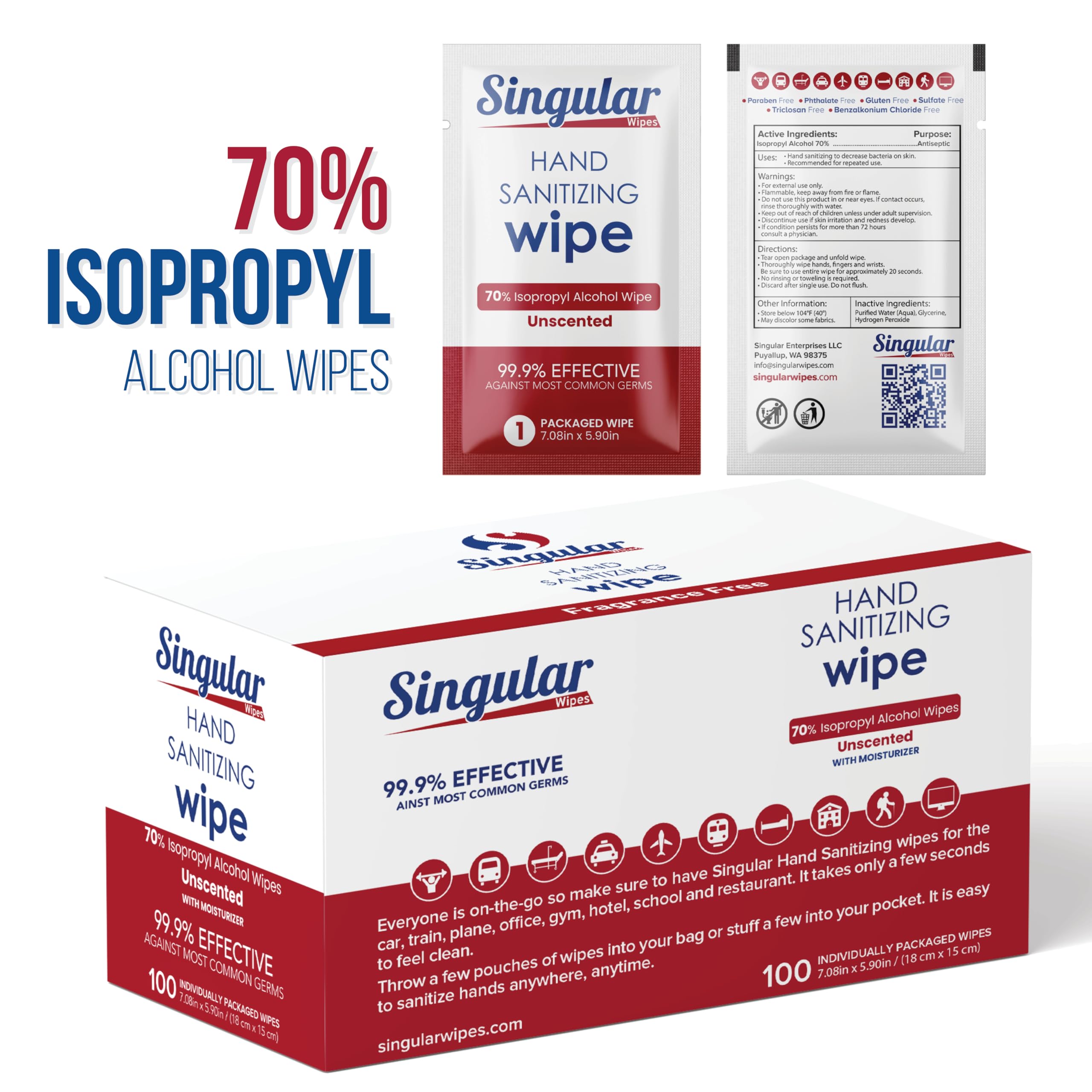 Singular Wipes toallita desplegada mostrando tamaño y cobertura