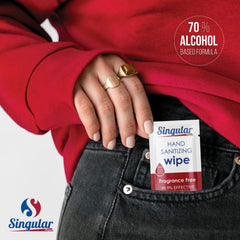 Singular Wipes toallitas apiladas en mesa demostrando cantidad por paquete