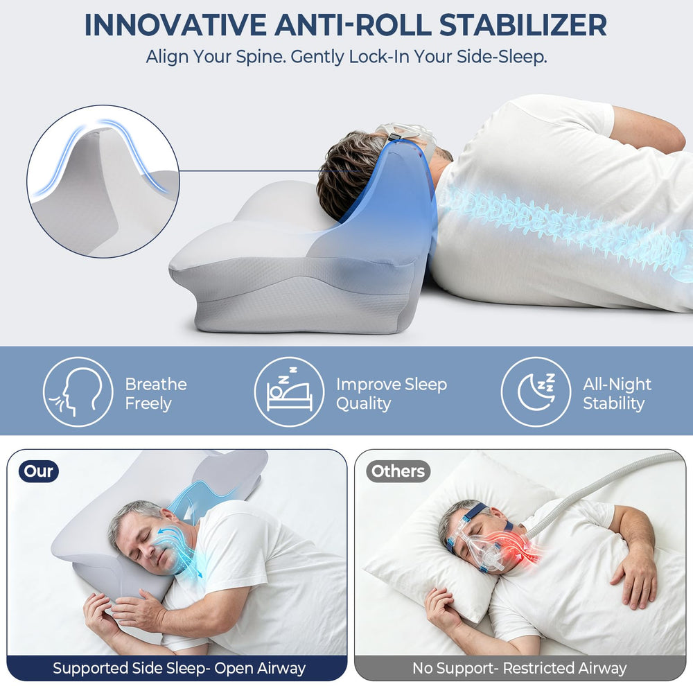 SIRUP almohada en uso con mascarilla CPAP evitando tirones y fugas