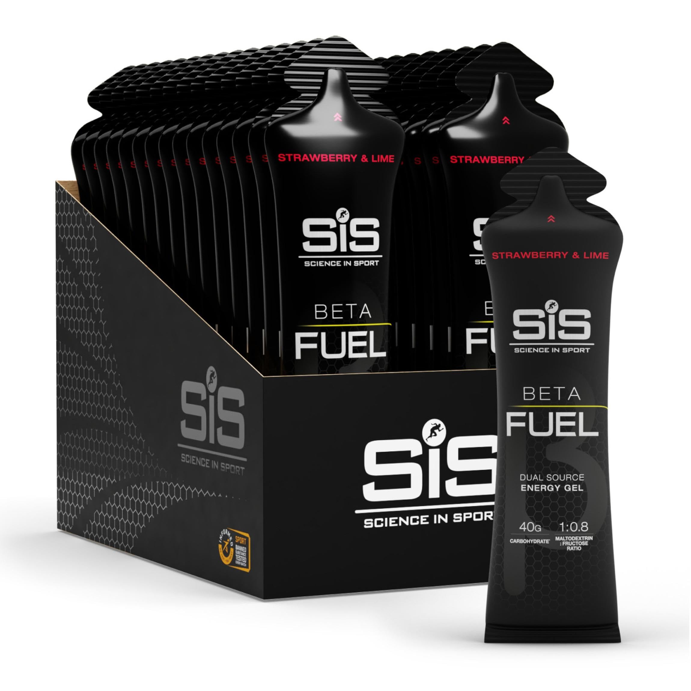Science in Sport pack frontal mostrando 30 geles para energía rápida