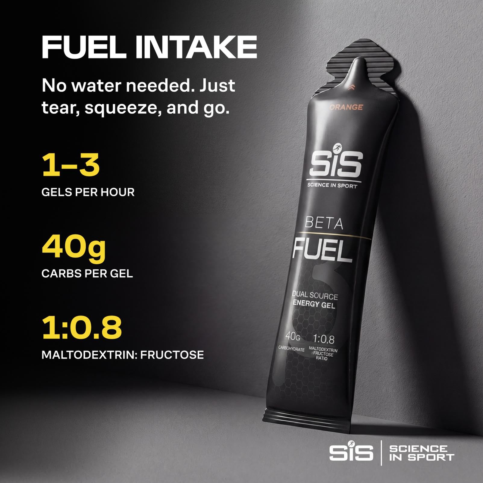 Science in Sport gel en escala junto a mano para ver tamaño portátil