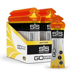 Science in Sport paquete frontal mostrando sobres y sabor naranja, conveniencia inmediata