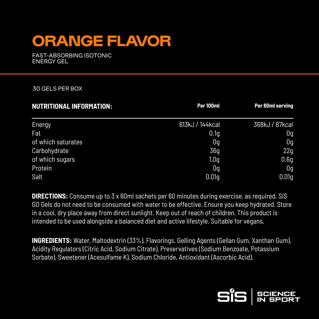 Science in Sport primer plano de la lista de ingredientes y beneficios, transparencia nutricional