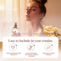 SIVA ORGANICS junto a aceite portador mostrando cómo preparar mezclas para piel