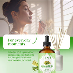 SIVA ORGANICS comparación de tamaño 118 ml junto a objetos cotidianos, volumen útil