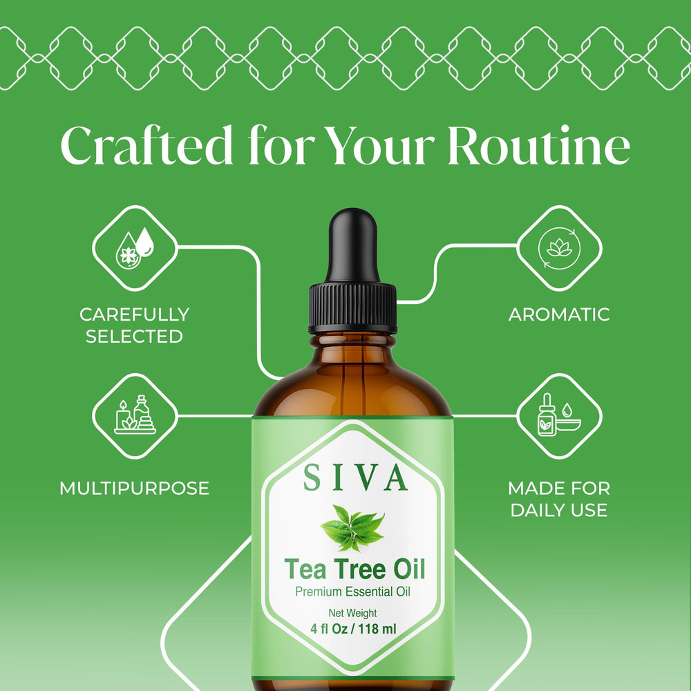 Siva Tea Tree detalle del gotero dosificando gotas, control preciso y práctico