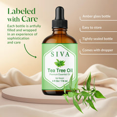 Siva Tea Tree gota en primer plano sobre fondo blanco, muestra la textura limpia