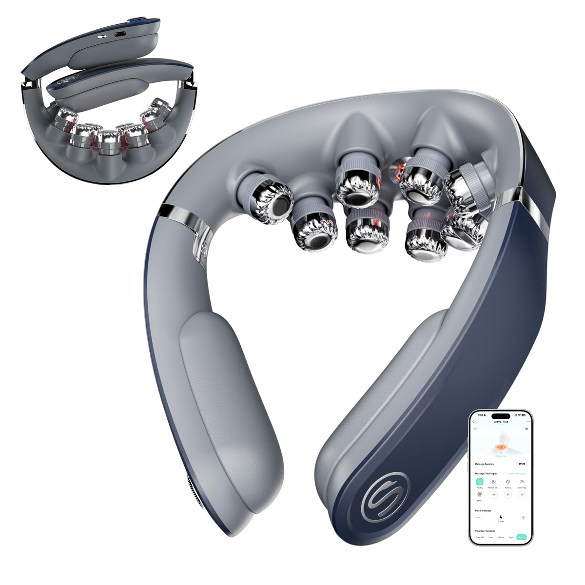 SKG G7 Pro Fold frontal mostrando diseño ergonómico y alivio cómodo