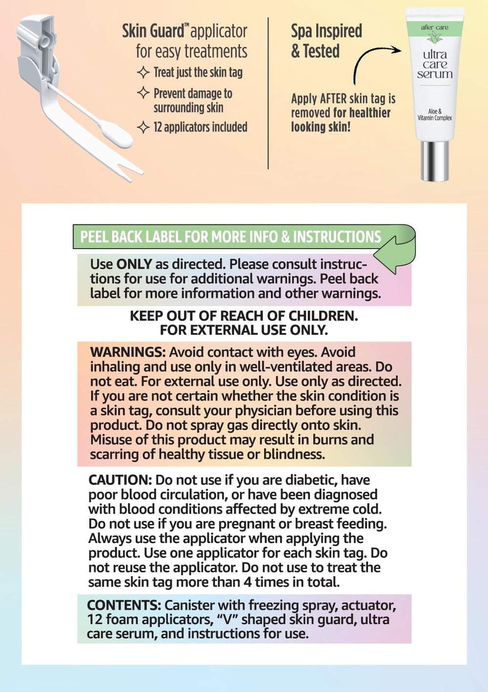 Skin Clinic FREEZE 'n CLEAR etiqueta con instrucciones y advertencias claras