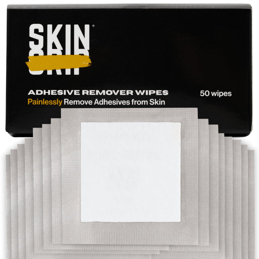 Skin Grip frente del empaque mostrando 50 toallitas, práctico para almacenamiento