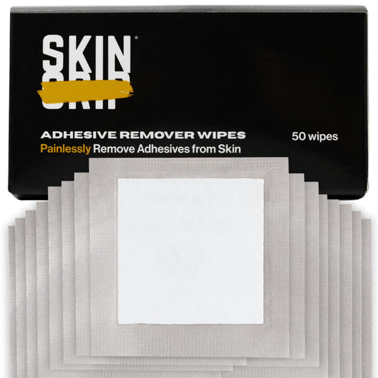 Skin Grip frente del empaque mostrando 50 toallitas, práctico para almacenamiento