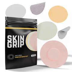 Skin Grip empaque frontal mostrando parches y compatibilidad