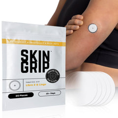 Skin Grip empaque frontal mostrando pack de 20 y beneficio de duración
