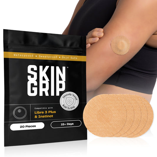 Skin Grip empaque frontal mostrando pack de 20 y fijación segura