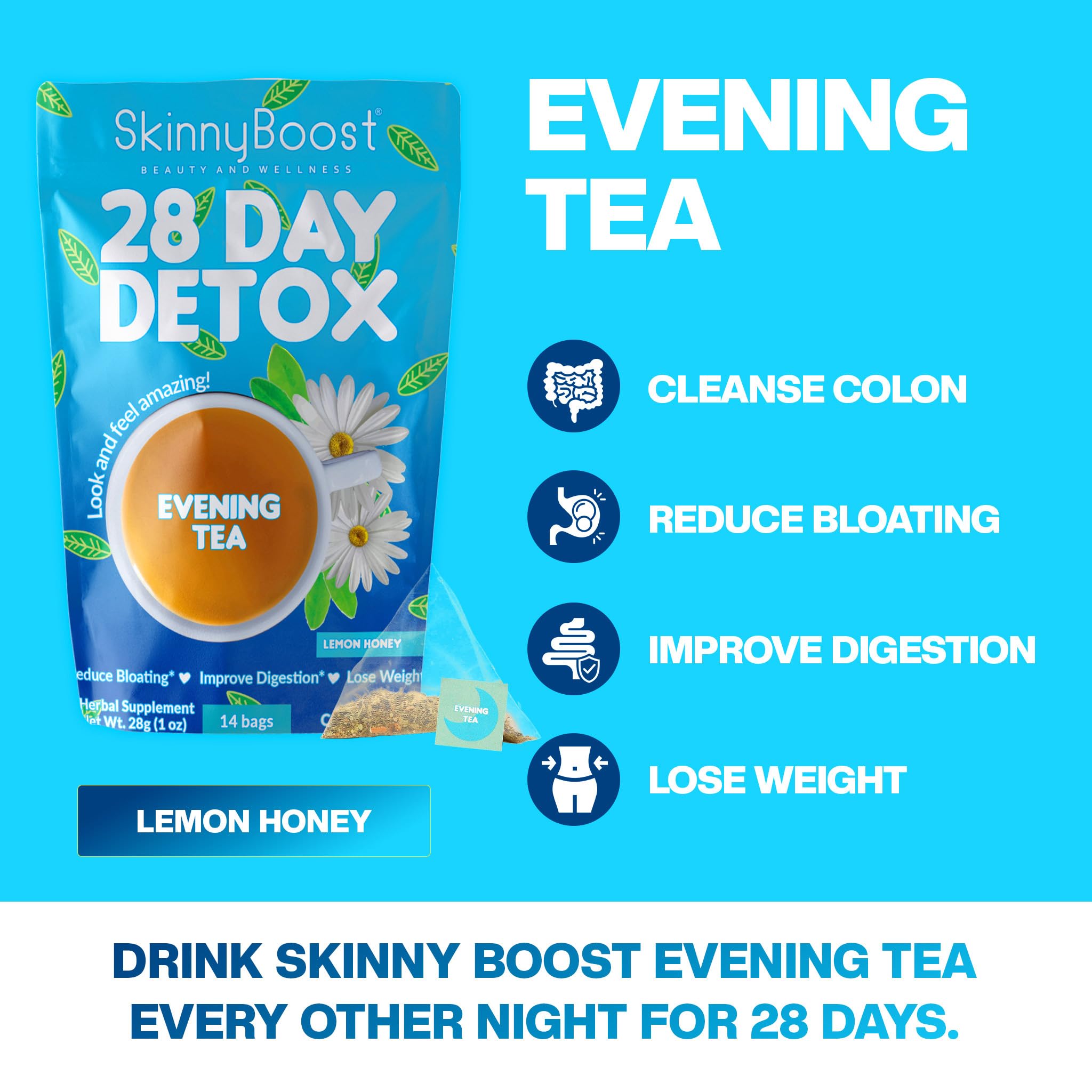 SkinnyBoost persona bebiendo té nocturno, calma y digestión mejorada