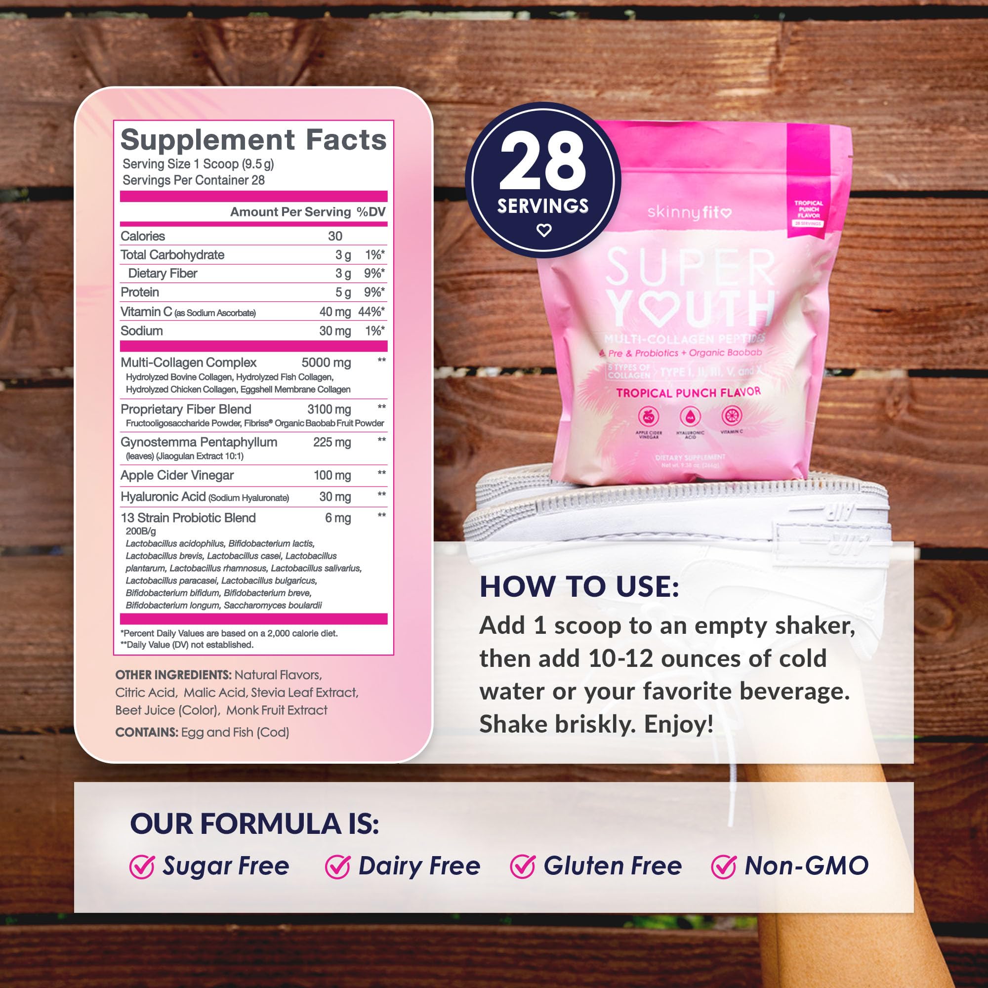 SkinnyFit cuchara con porción de polvo, 5 g proteína por servicio para apoyo diario