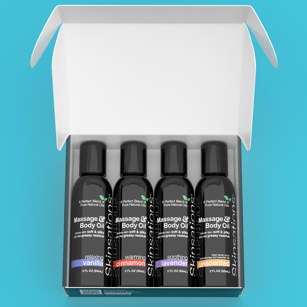 Skinsations botellas en detalle con tapas seguras y beneficio transporte