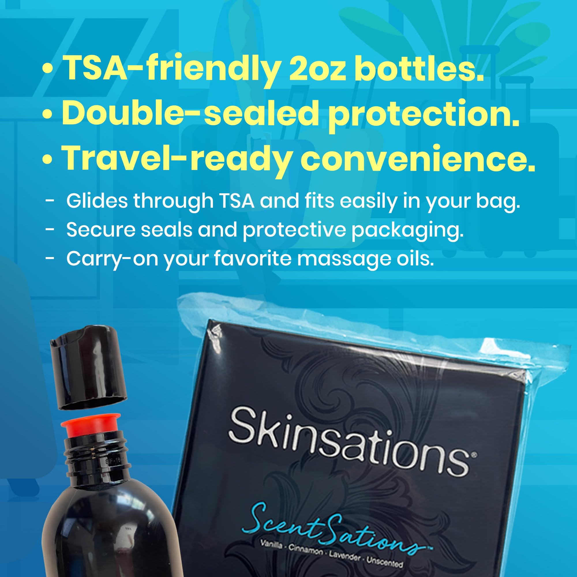 Skinsations pareja aplicando aceite para masaje íntimo y relajación