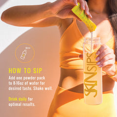 SkinSips lemon sugar-free formula shown with sachets