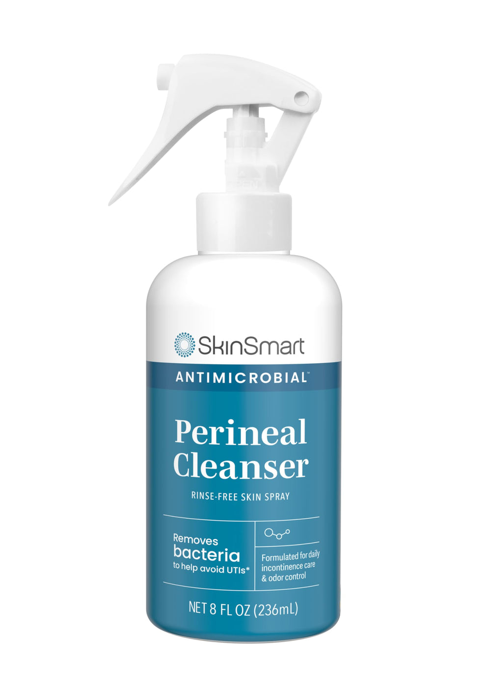 SkinSmart Antimicrobial frente del spray mostrando diseño y volumen, conveniencia inmediata