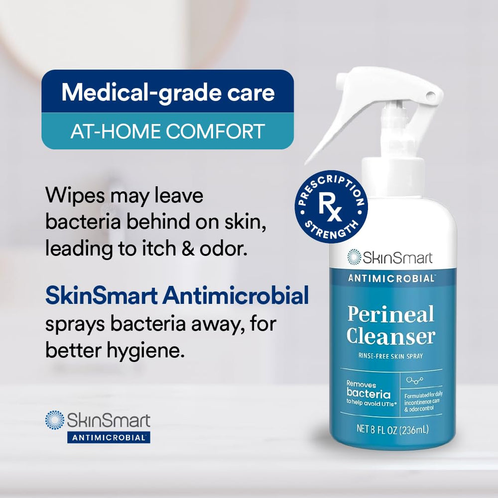 SkinSmart uso en cuidado de incontinencia demostrando limpieza rápida y sin enjuague