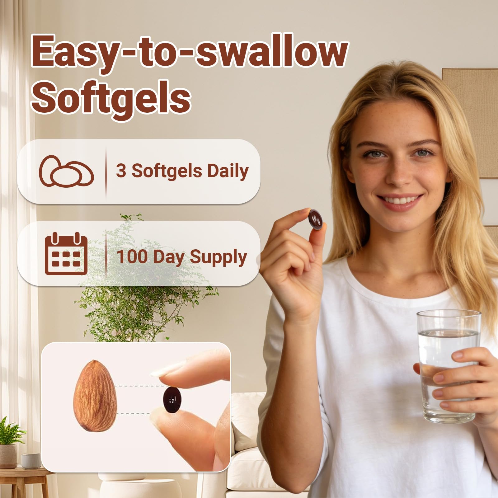 Skiseoy cápsula en primer plano con textura suave, fácil de tragar