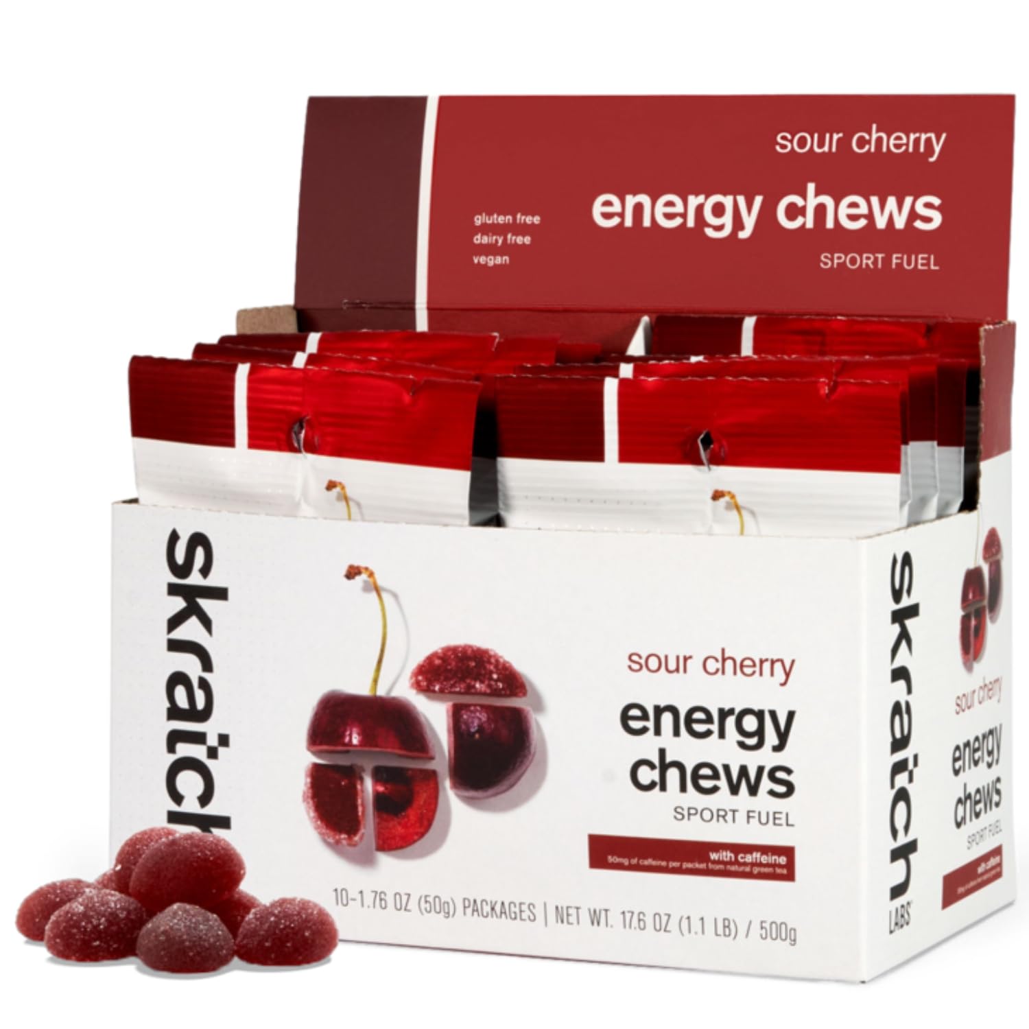 Skratch Labs caja delantera mostrando 10 pack y beneficio portátil